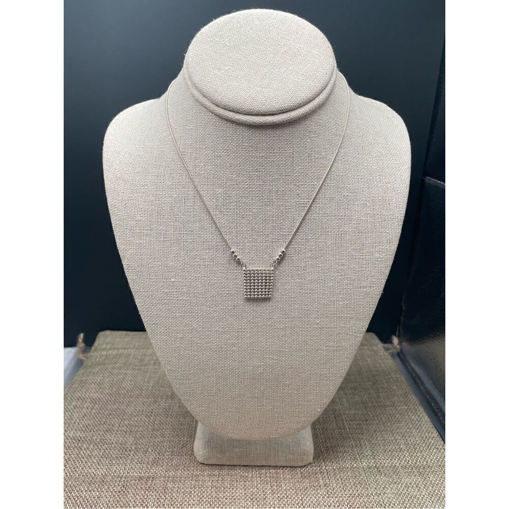 Sterling Silver Beaded Grid Style Necklace Stamped Italy Tiny Beads Vintage
